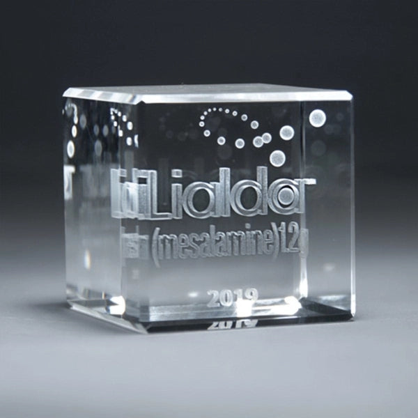 3D Etched Crystal Cube Award - Large