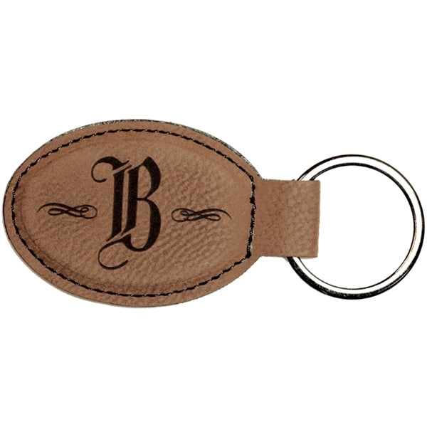 3" x 1.75" Light Brown Leatherette Oval Keychain