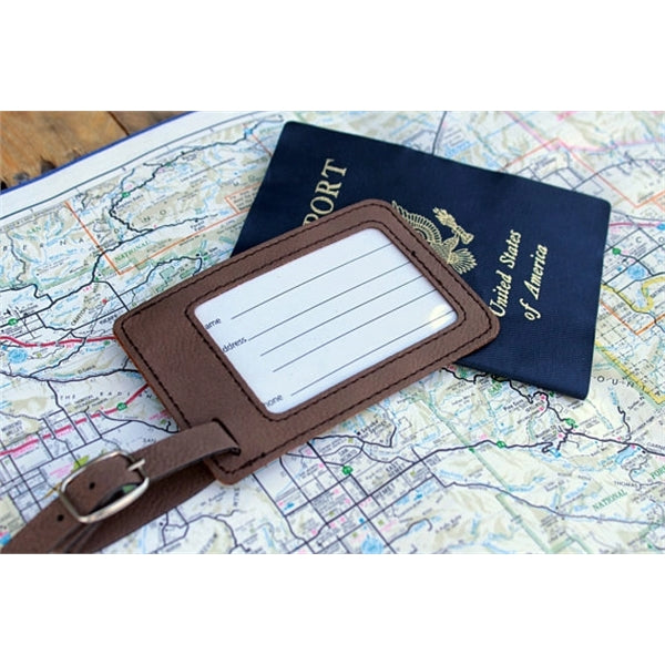 Laser Engraved Leather Luggage Tag - Dark Brown