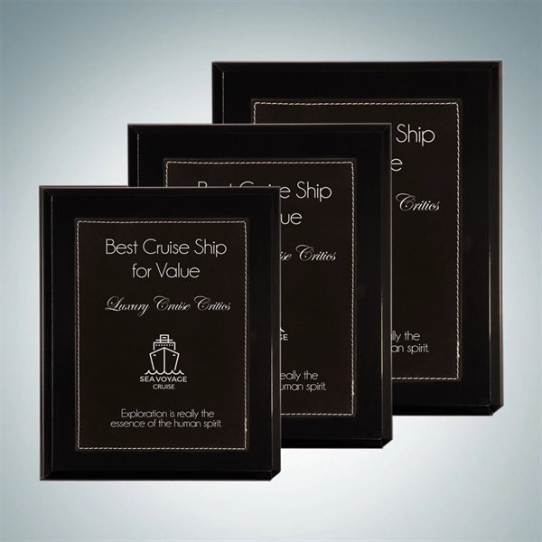 High Gloss Blackwood Plaque - Black/Silver Leather Plate -