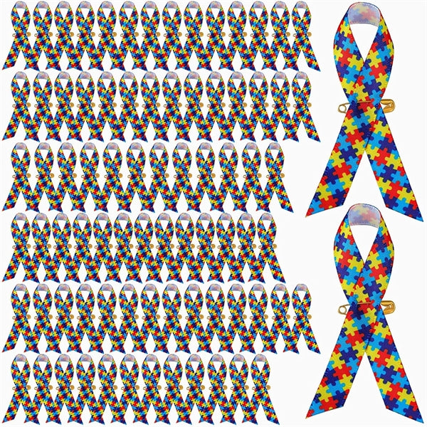Printed Awareness Rainbow Ribbons Sewn w/Pin