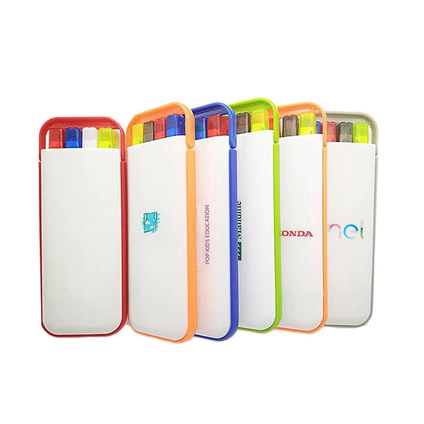 Colorful Four Blue Black Yellow Red Ball Point Pens Box Case