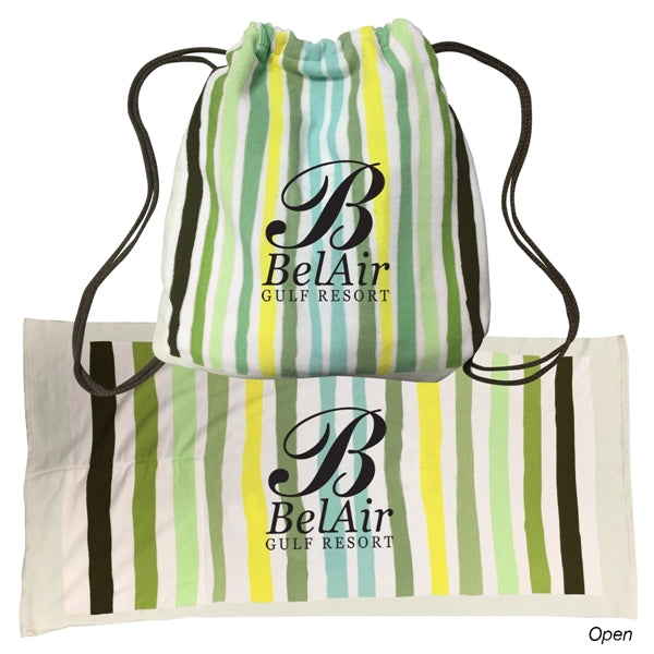 2-in-1 Microfiber Beach Towel Drawstring Bag