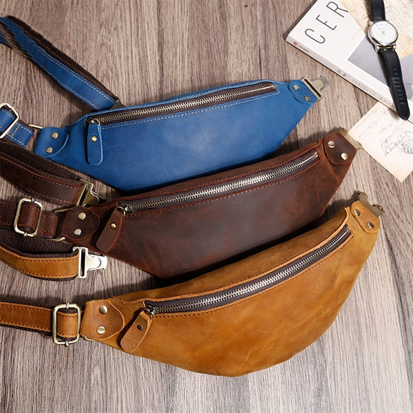 Durable Cowhide Leather Fanny Pack for Men Women