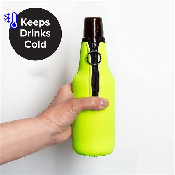 Collapsible Neoprene Beer Bottle Cooler Sleeve with Zipper
