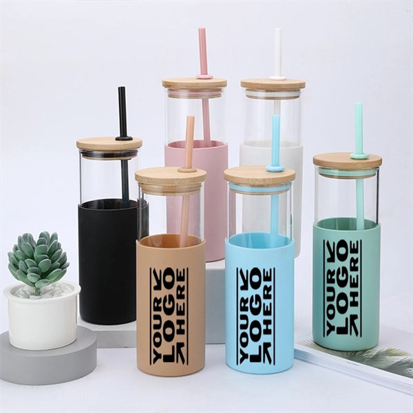 Glass Tumbler Water Bottle With Bamboo Lid