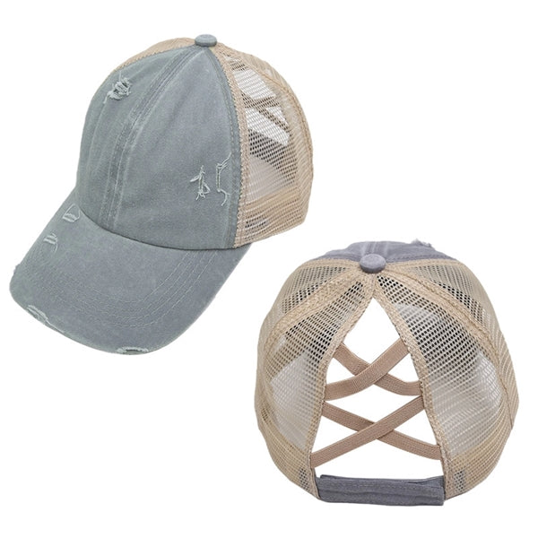 Ladies Vintage Crisscross Ponytail Mesh Baseball Cap