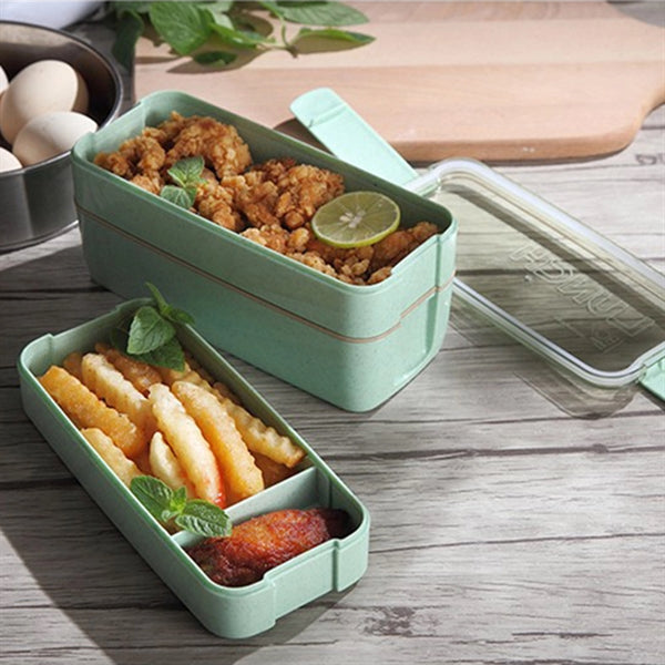 Three layers outdoor picnic wheat plastic bento box