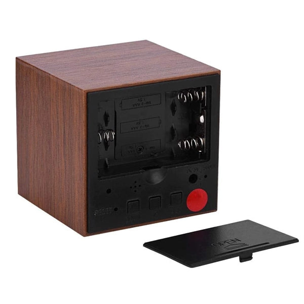 LED Wood Digital Clock Desk Cube Alarm