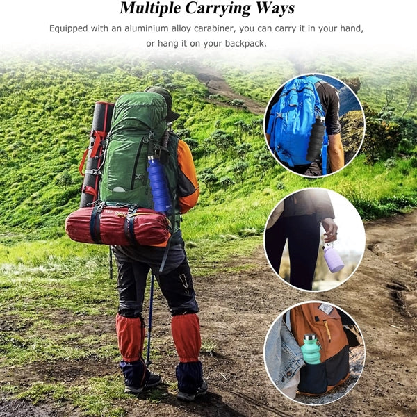 Collapsible Silicone Water Bottle With Carabiner