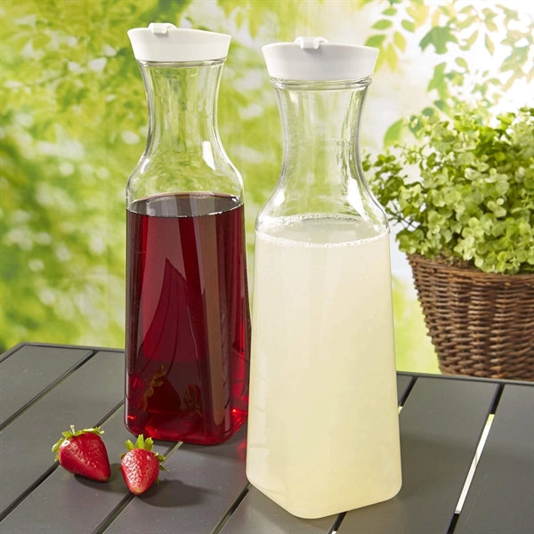 50oz Plastic Square Base Beverage Carafes wih Flip Lids