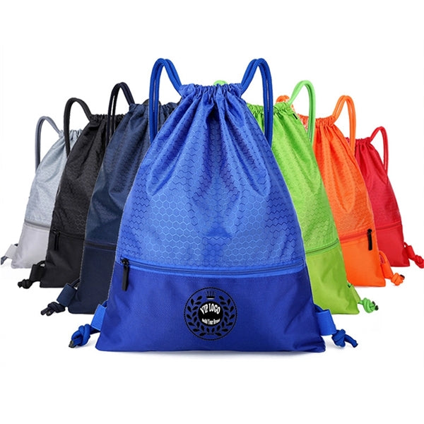 Drawstring Backpack With Front Zipper