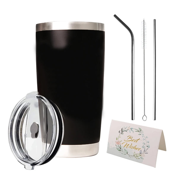 20oz Double Walled Vacuum Insulated Mug with Lid and Straws