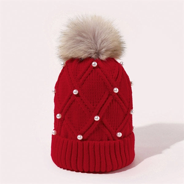 Bead Print Pom Beanie