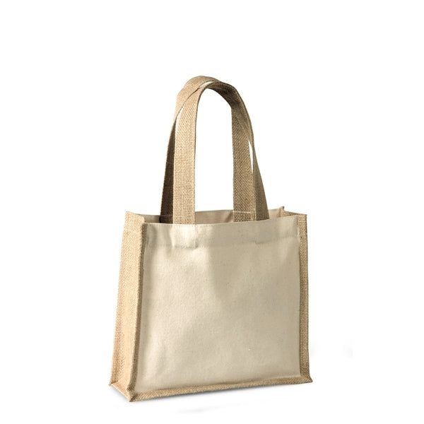 Cotton Gift Bag w/ Jute Accents & Self Handles (10 x 9 x 3)