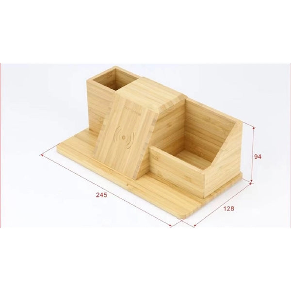 Bamboo Desk Organizer with Wireless Charger