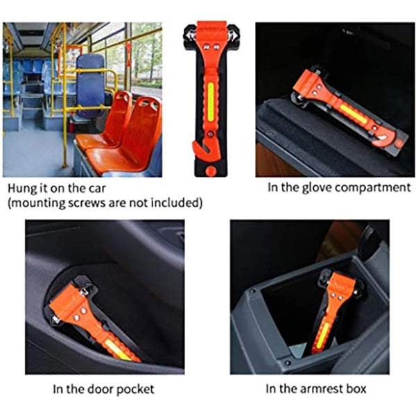 Car safety belt cutter with escape hammer