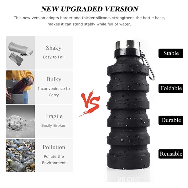 Collapsible Silicone Water Bottle With Carabiner
