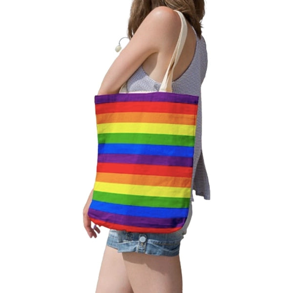 Rainbow Striped Canvas Tote Bag