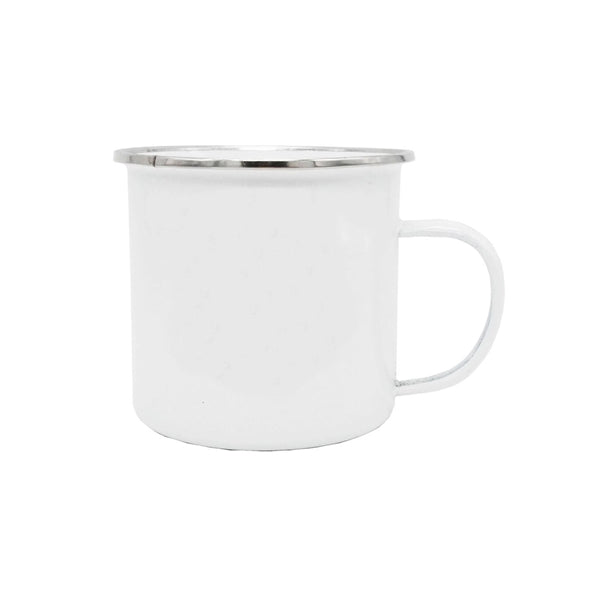 12oz White Enamel Mug with Silver Rim