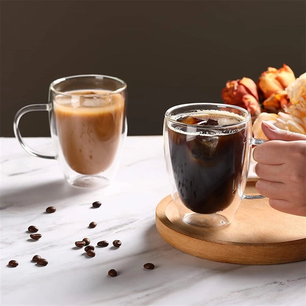Double Walled Glass Coffee Mugs with Handle