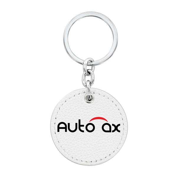 Round Shape White Leather Key Chain- printable on both sides