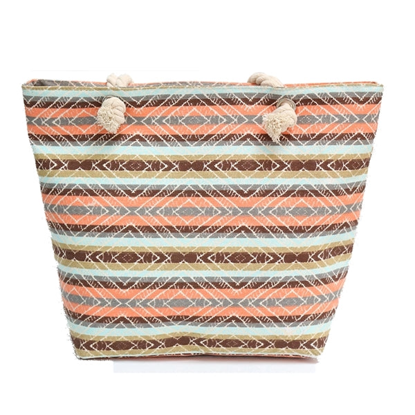 Large Striped Canvas Beach Bag With Cotton Rope Handles