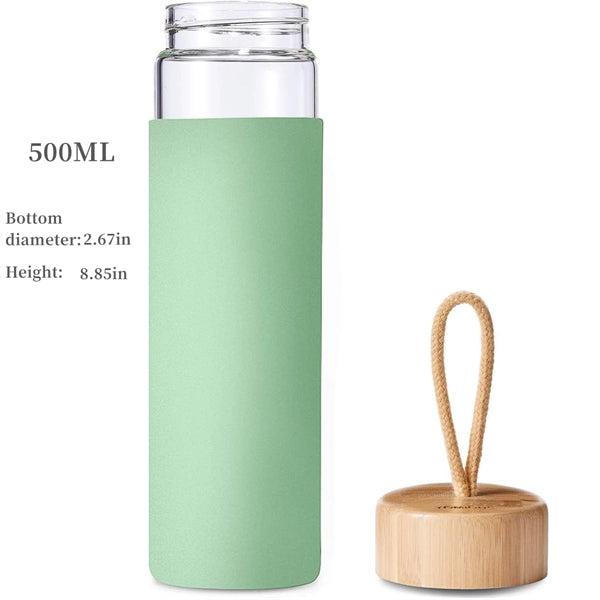 Glass Water Bottle With Bamboo Lid And Cup Cover