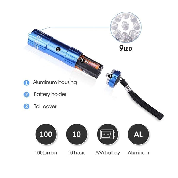 Mini Flashlights with Lanyard 9 Bulbs LED