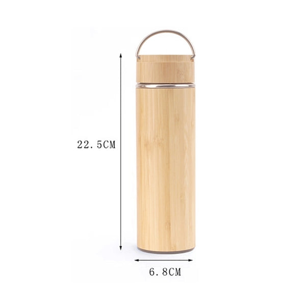 15 Oz Bamboo Vacuum Thermos Tea Infuser With Handle