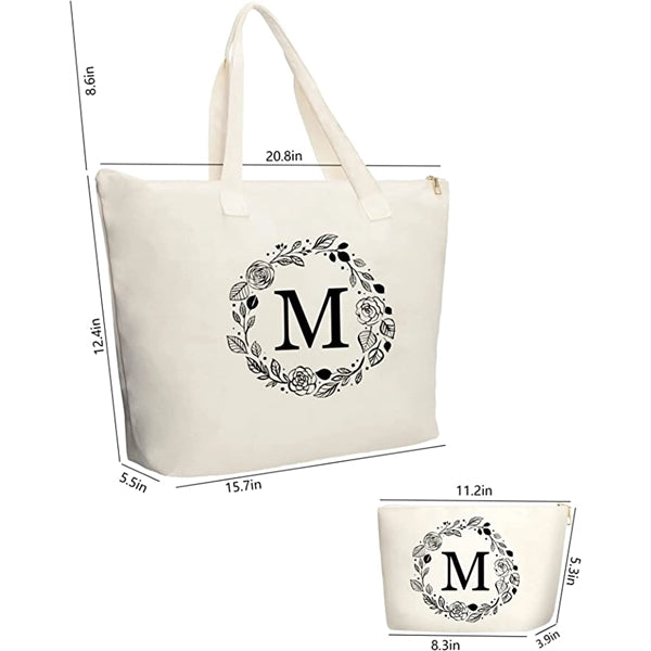 Canvas Tote With Inner Pocket and Make Up Bag