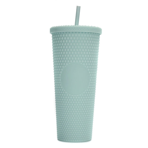 24Oz Double Walled Studded Matte Tumbler with Lid and Straw