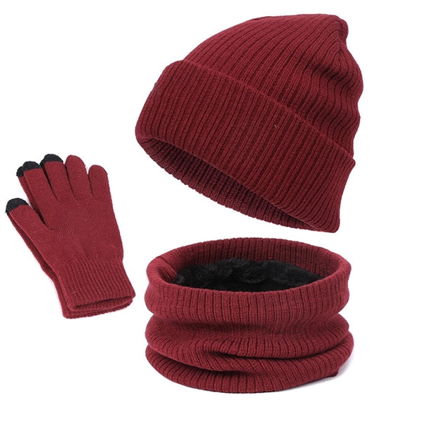 Knit Beanie Hat Neck Warmer Gloves Set