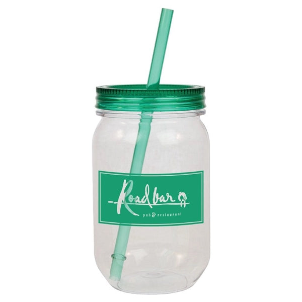 24 Oz.Plastic Mason Jar Cup w/Straw