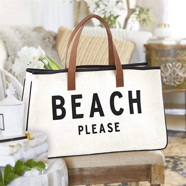 Canvas Tote Bag with Leather Handle