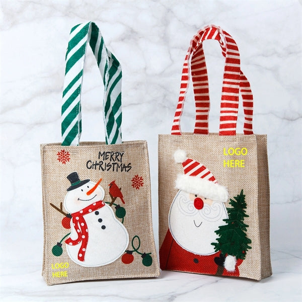 Christmas Tote Gift Bag Shopping Jute For Xmas