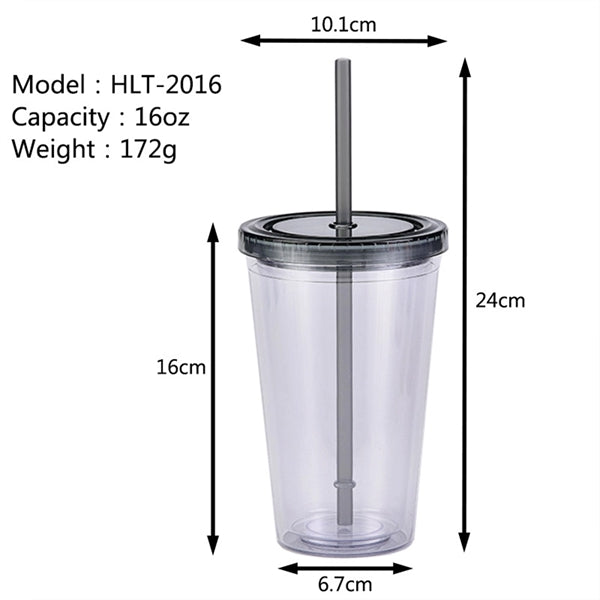 16 oz Plastic Cups with Straw and Lids