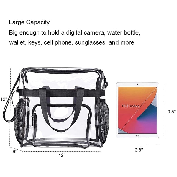 Clear Tote Bag with Adjustable Strap and Zippered Top
