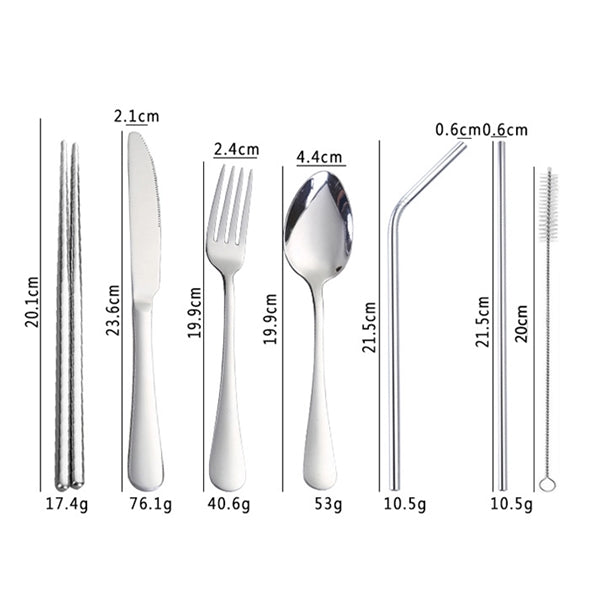 Portable Stainless Steel Flatware with Straw Set of 7