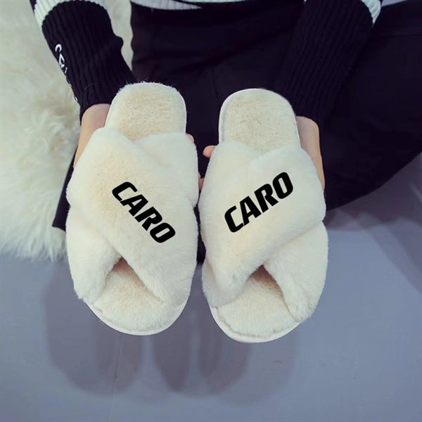 Women's Slippers Fuzzy Cross Band