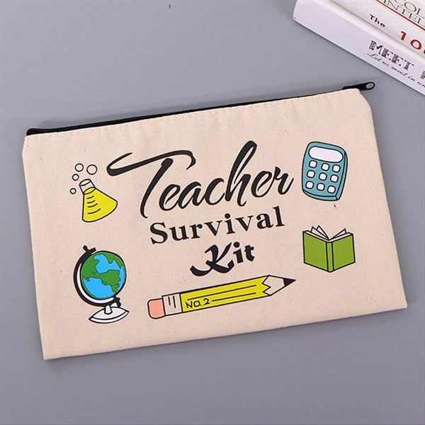 Cotton Canvas Zipper Makeup Pencil Bag Pouch
