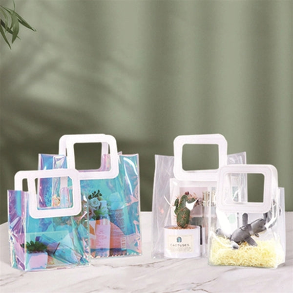PVC Clear/Holographic Tote Bag With Leather Handle