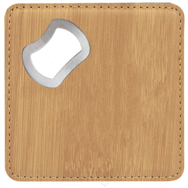 4" x 4" Square Leather Bottle Opener Coaster
