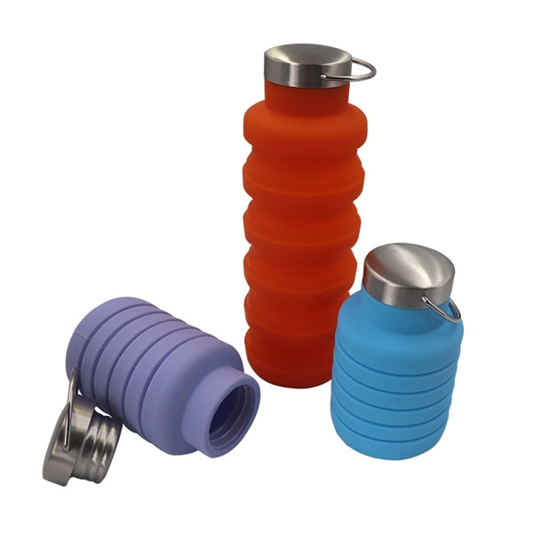 Silicone 17oz Folding Collapsible Travel Sports Water Bottle