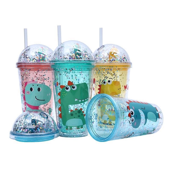 16 oz Plastic Double Wall Dinosaur Tumbler Cup for Kids