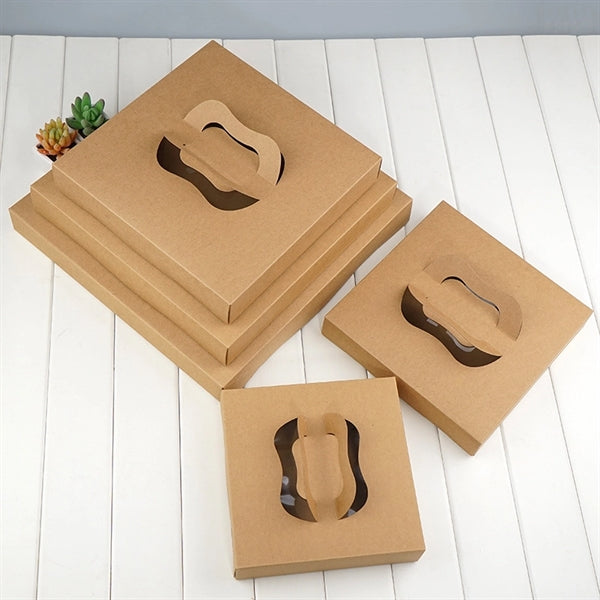 Kraft Paper Takeaway Cake Packaging Pizza Box with Handle