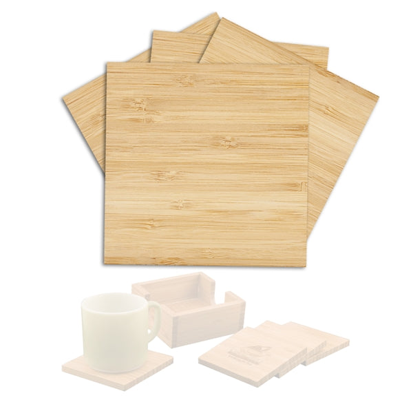 Bamboo Square 4-Coaster Set with Holder