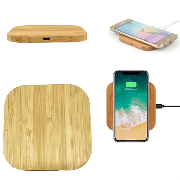 10W Square Bamboo Wood Wireless Charger/Adaptor