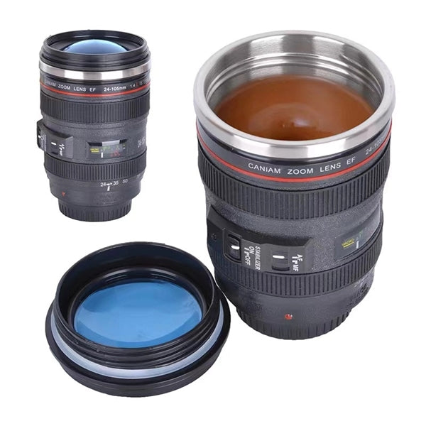 Self-Stirring Camera Lens Coffee Cup