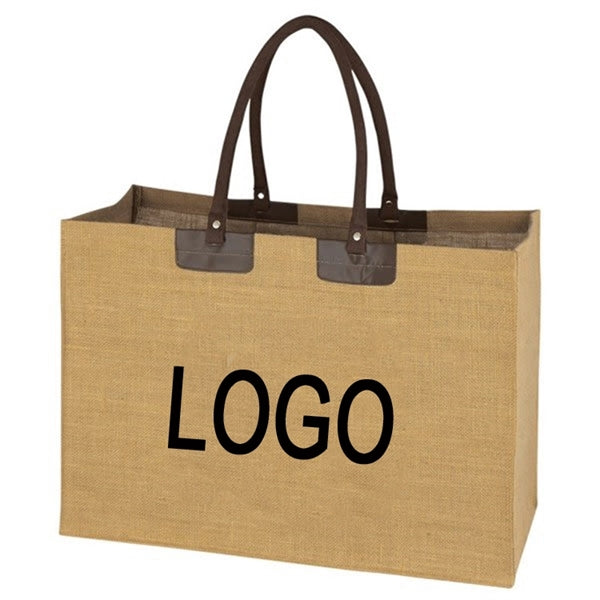 Jumbo Jute Tote with leather accents